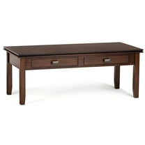 Simpli Home Artisan SOLID WOOD 46 inch Wide Rectangle Transitional Coffee Table in Russet Brown