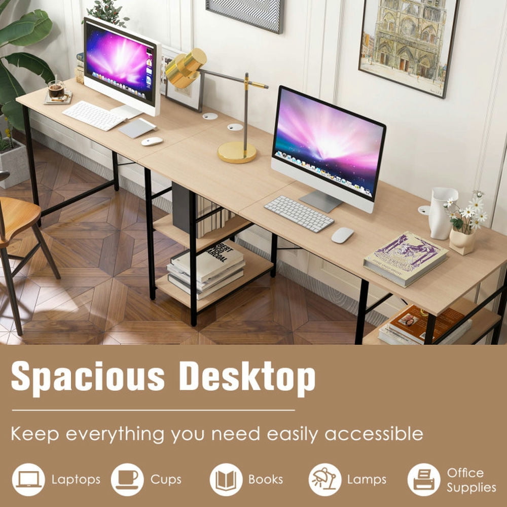 Demi Bonn L Shaped Computer Desk with 4 Storage Shelves and Cable Holes, Small Home Office Desk Study Writing Table, Natural
