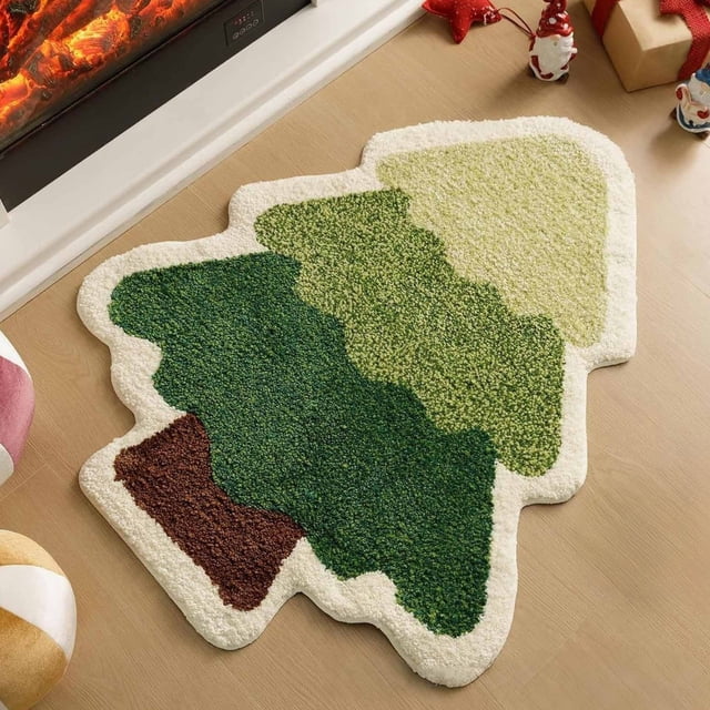 Christmas Tree Bathroom Rug | Soft Thick Absorbent Polyester Bath Mat | Non-Slip Rubber Backing | Washable Shower Mat for Bathroom Bedroom Kitchen Living Room Decor