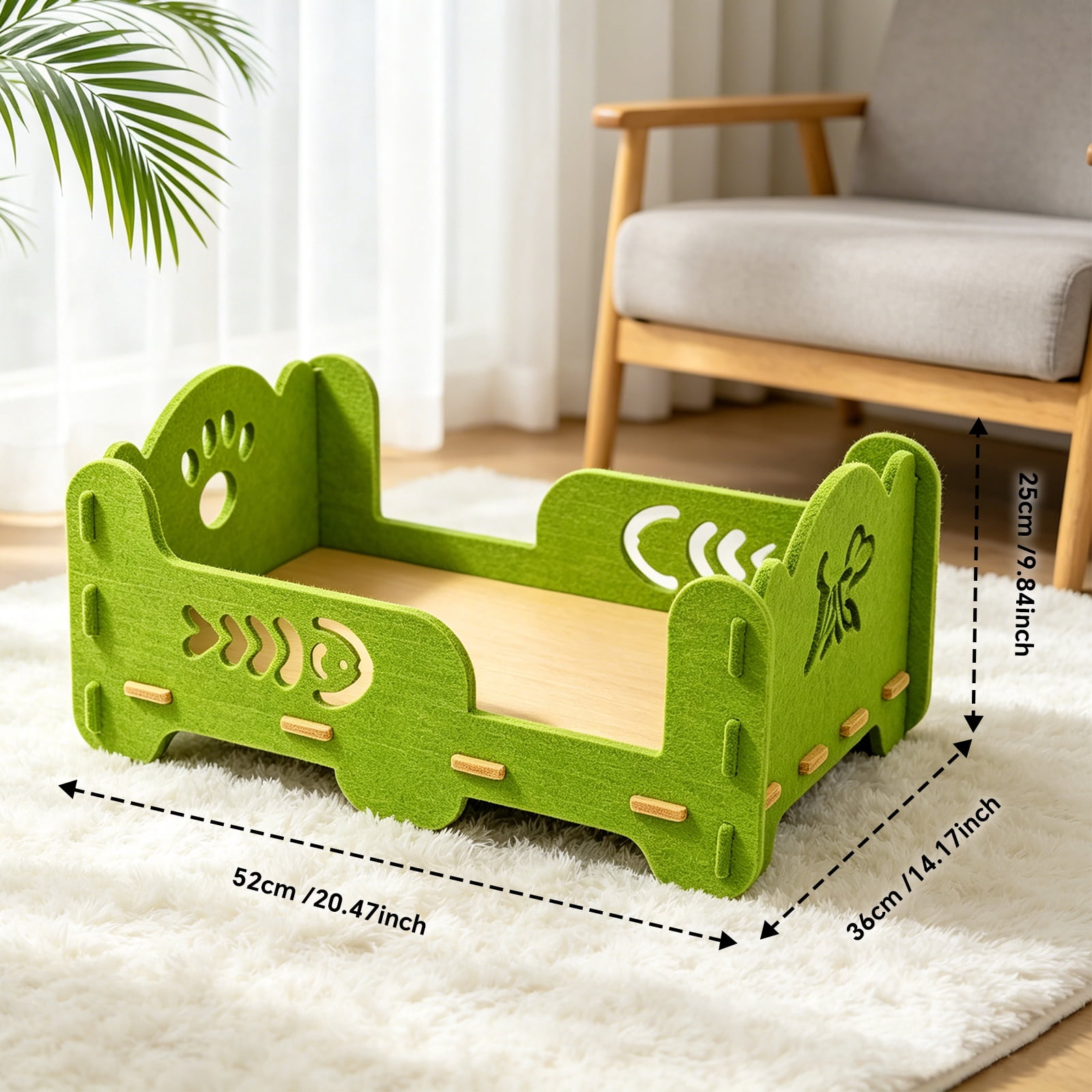 Felt Cat Bed, Portable Kitten Lounge House, Indoor Outdoor Pet Resting Bed, Furniture Protection Pet Supplies for Cats, Green 52x36x25cm