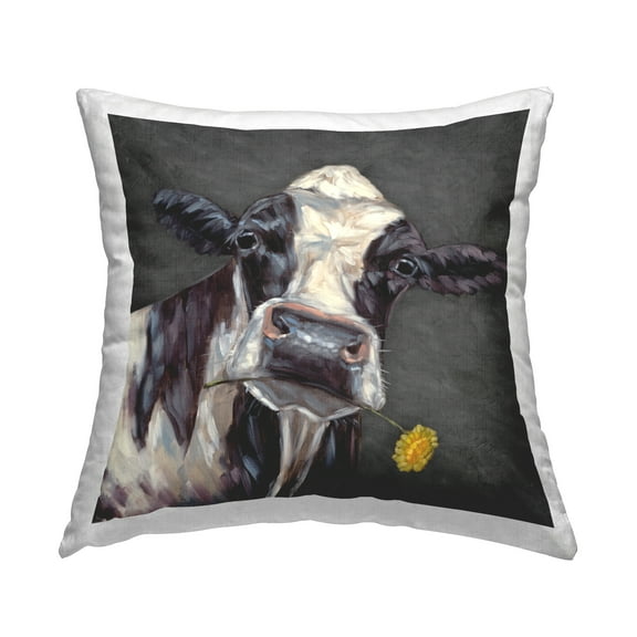 Stupell Industries Cow with Yellow Daisy Decorative Printed Throw Pillow Design by Sara G. Designs.