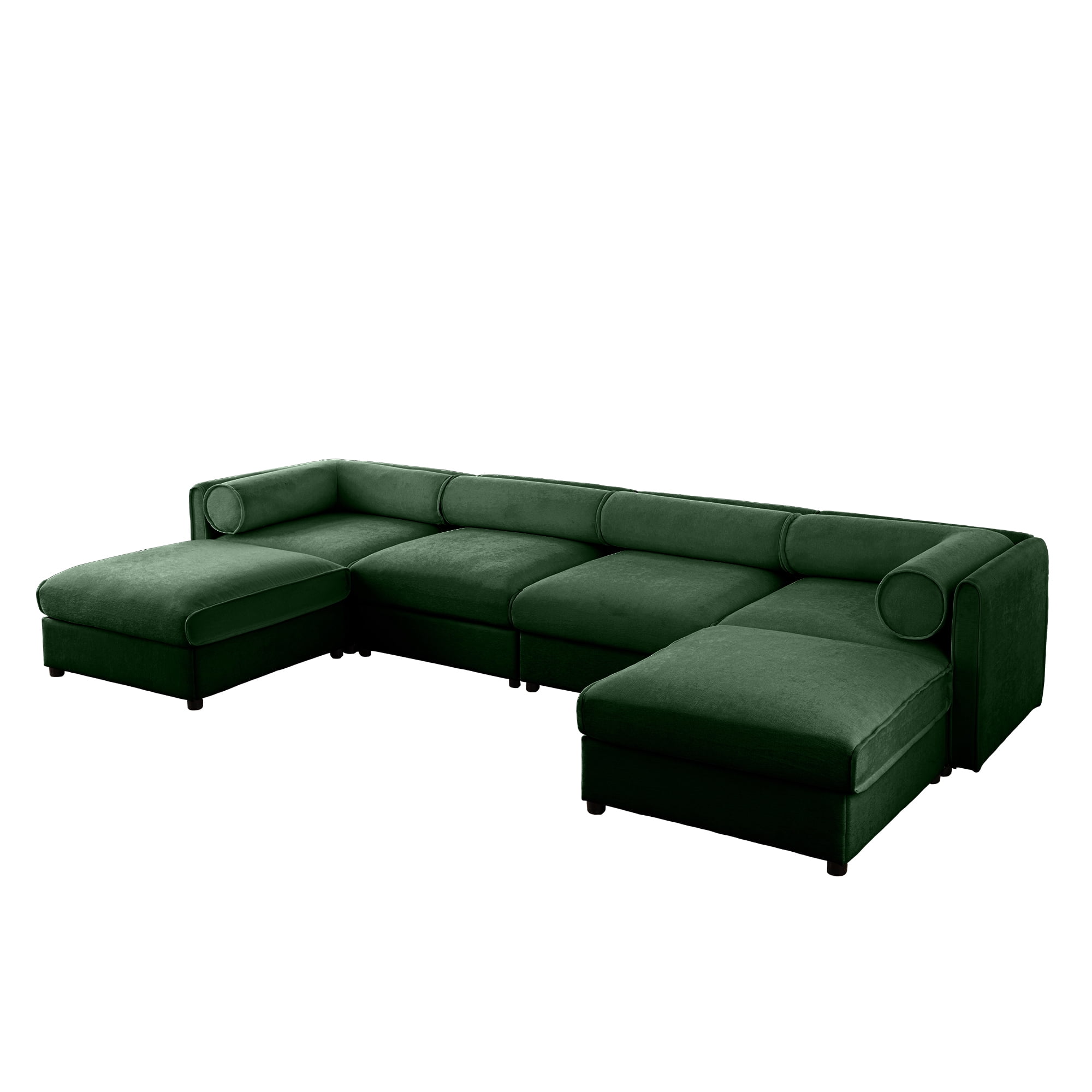 Gewnee Modular Oversize 142.5" Green Sectional Sofa Couch 4 Seats with 2 Storage Ottomans, Cylindrical Backrest and Armrests Deep Comfortable Seating,Durable and Supportive for Living Room