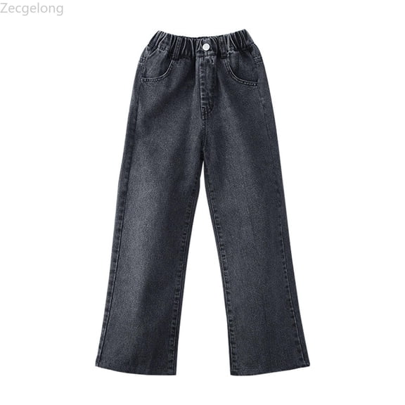 Zecgelong Girls Jeans Spring And Autumn Girls Big Children Thin Straight Leg Wide Leg Pants Winter Casual Loose Children's Pants Girls Jeans Size Black 4-5 Years