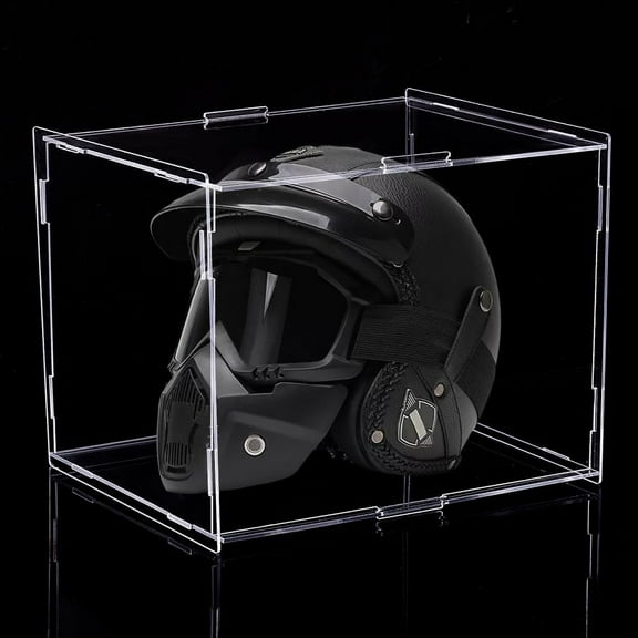 Mini Helmet Display Case with 13 Rubbers 6.5x6.5x8.1 inch Full Transparency Assemble Acrylic Dustproof Box Cube Waterproof Protection Case Holder for Model Showcase