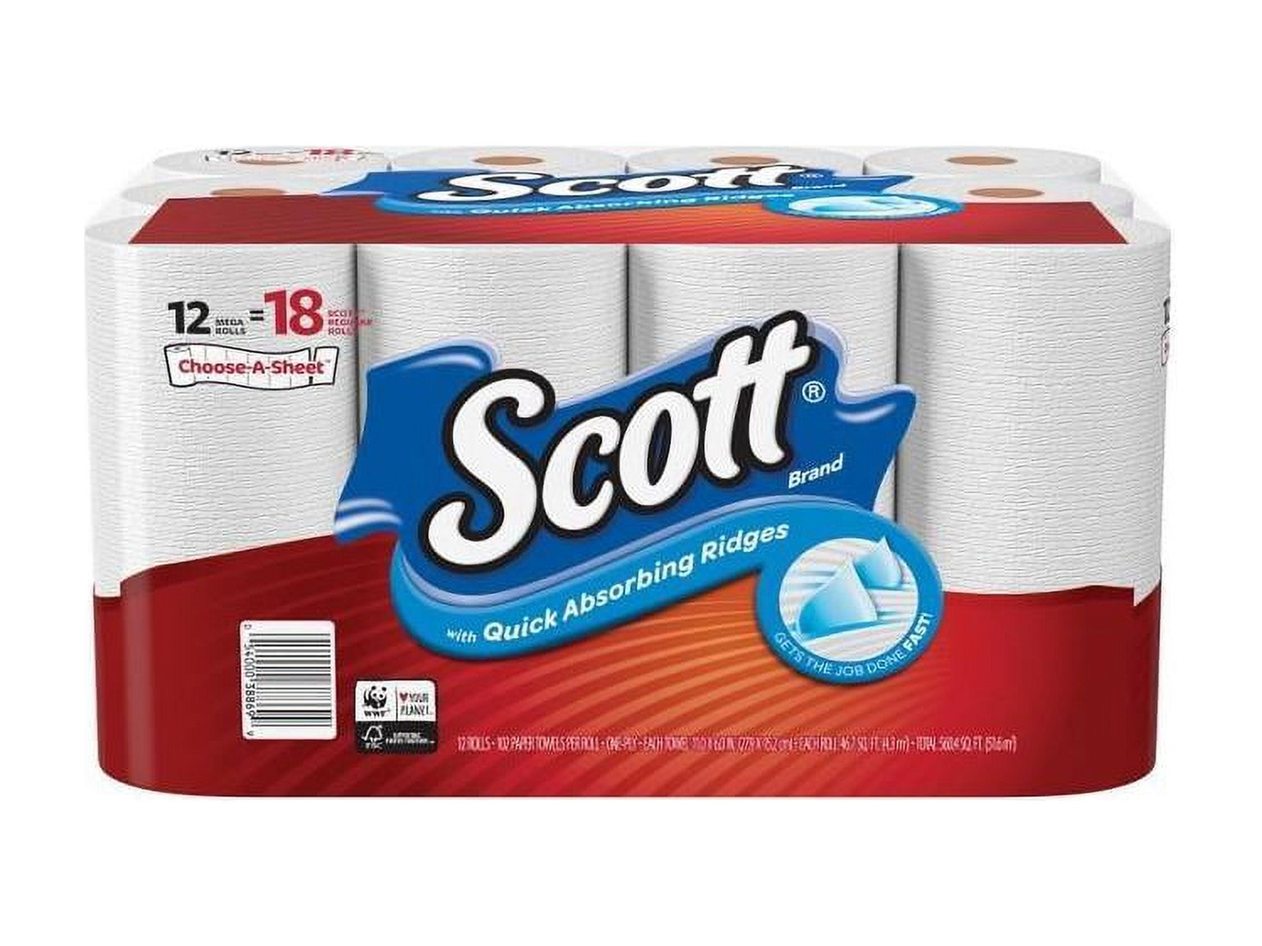 Scott Choose-a-Sheet Paper Towels, 12 Mega Rolls, 102 Sheets per Roll (1,224 Total)