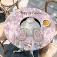 thumbnail image 2 of Easter Bunny Round Tablecloth, Fitted Table Cover with Elastic for 55"-60" Round Tables, Colorful Eggs Cute Rabbit Pink Country Wooden Table Cloth Outdoor Indoor Dinning Party Waterproof Tablecloths, 2 of 7