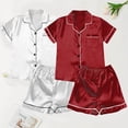 thumbnail image 4 of Bibifish Womens Pajama Sets 2 Pairs Short Satin Pajamas Oversized Botton Down Pajamas Summer Short Sleeve Shirts With Shorts 4 Pieces Pj Sets, 4 of 4