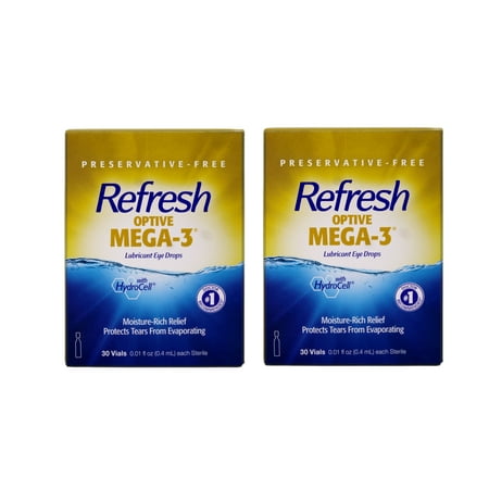Refresh Optive Mega-3 Lubricant Eye Drops Preservative-Free 0.01 fl oz, 30 Vials - 2 Pack (Packaging may vary)