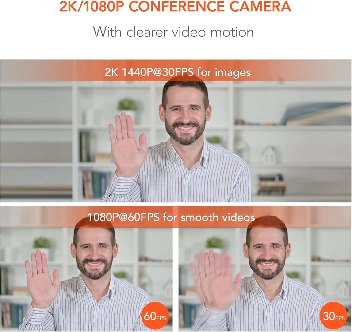 Nuroum V15-AFL 2K Webcam for Streaming, 1080p 60FPS AutoFocus Web Camera with Adjustable Fill Light and Privacy Cover, 75°FOV Dual Microphone USB FHD Computer Camera, Plug and Play
