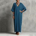 thumbnail image 4 of Levmjia Women's V Neck Dress Short Sleeve Solid Color Casual A Line Dress with Side Buttons Cotton Linen Blend Pockets Beach Vacation Daily Wear, 4 of 4