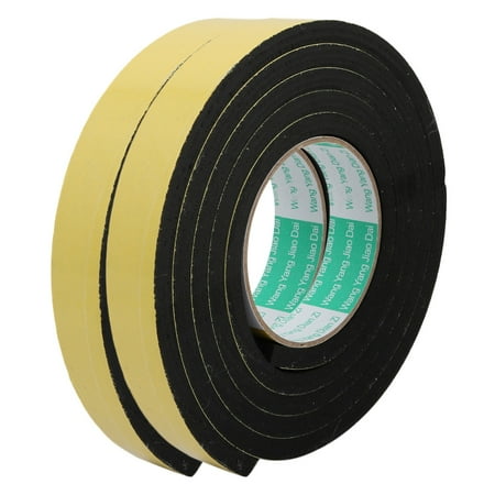 Unique Bargains 2pcs 30mm Wide 8mm Thick Single Side Sealed Shockproof Sponge Tape Black 2M Long