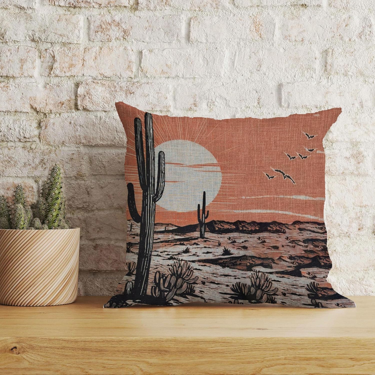 AOFANGGO 18x18 Inch Southwestern Pillow Cover – Desert Cactus Sunset Design For Sofa, Bed, Or Decor