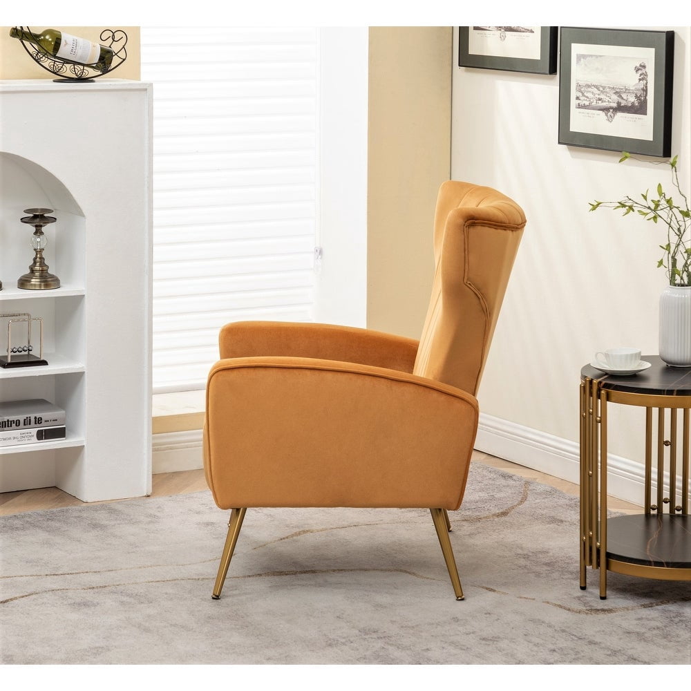 US Pride Furniture Kaleigh 27.56"W Velvet Sofa Chair with Metal Legs, Mustard Yellow