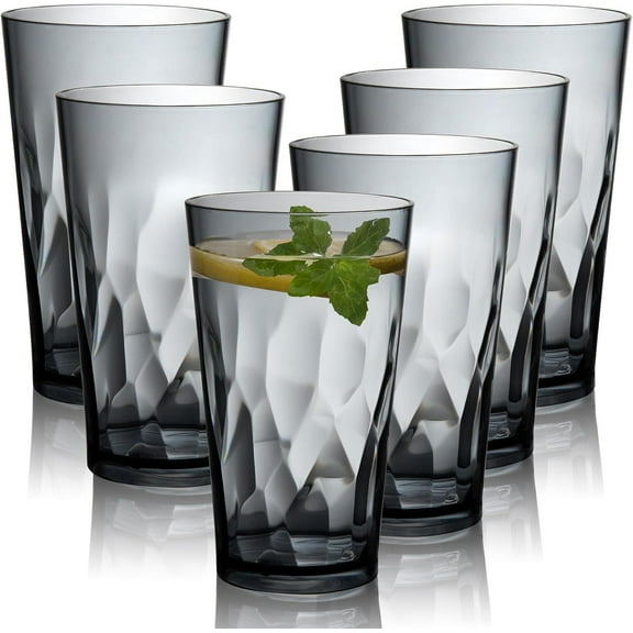 Unbreakable Plastic Drinking Glasses, Set of 6, Shatterproof Drinking Cups, Plastic glass cup,16 oz plastic Tumbler Cups,Dishwasher Safe (Grey)