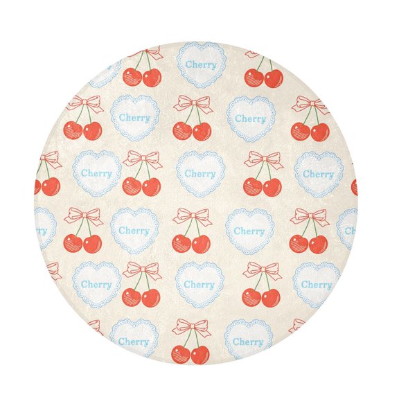 BZSMCE Cherry Heart Pattern Round Fluffy Area Rug 32.2in Non-Slip Circular Shaggy Rug