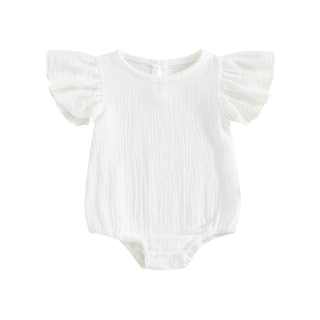 Gupgi Solid Color Rompers for Baby Girls Round Neck Fly Sleeve Bodysuits Infant Summer Bodysuits