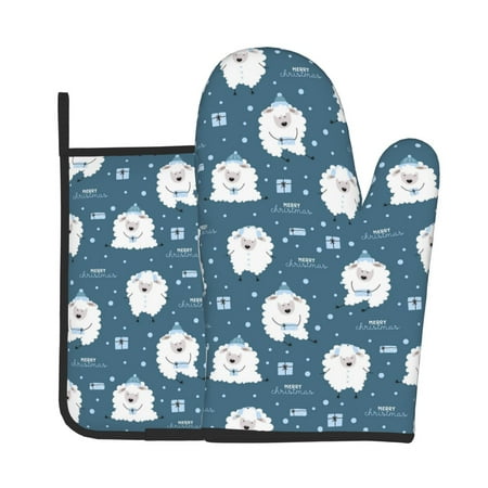 

Gaeub Christmas sheep Print Oven Mitts and Pot Holders Sets of 2 Heat Resistant Pad Cooking Gloves for Baking BBQ Home Decor