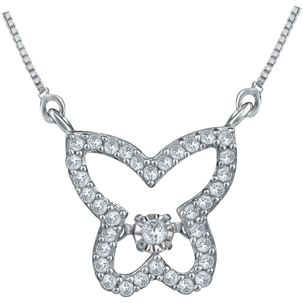 ONLINE 1/4 Carat T.W. Diamond Butterfly Sterling Silver Pendant, 18" Chain