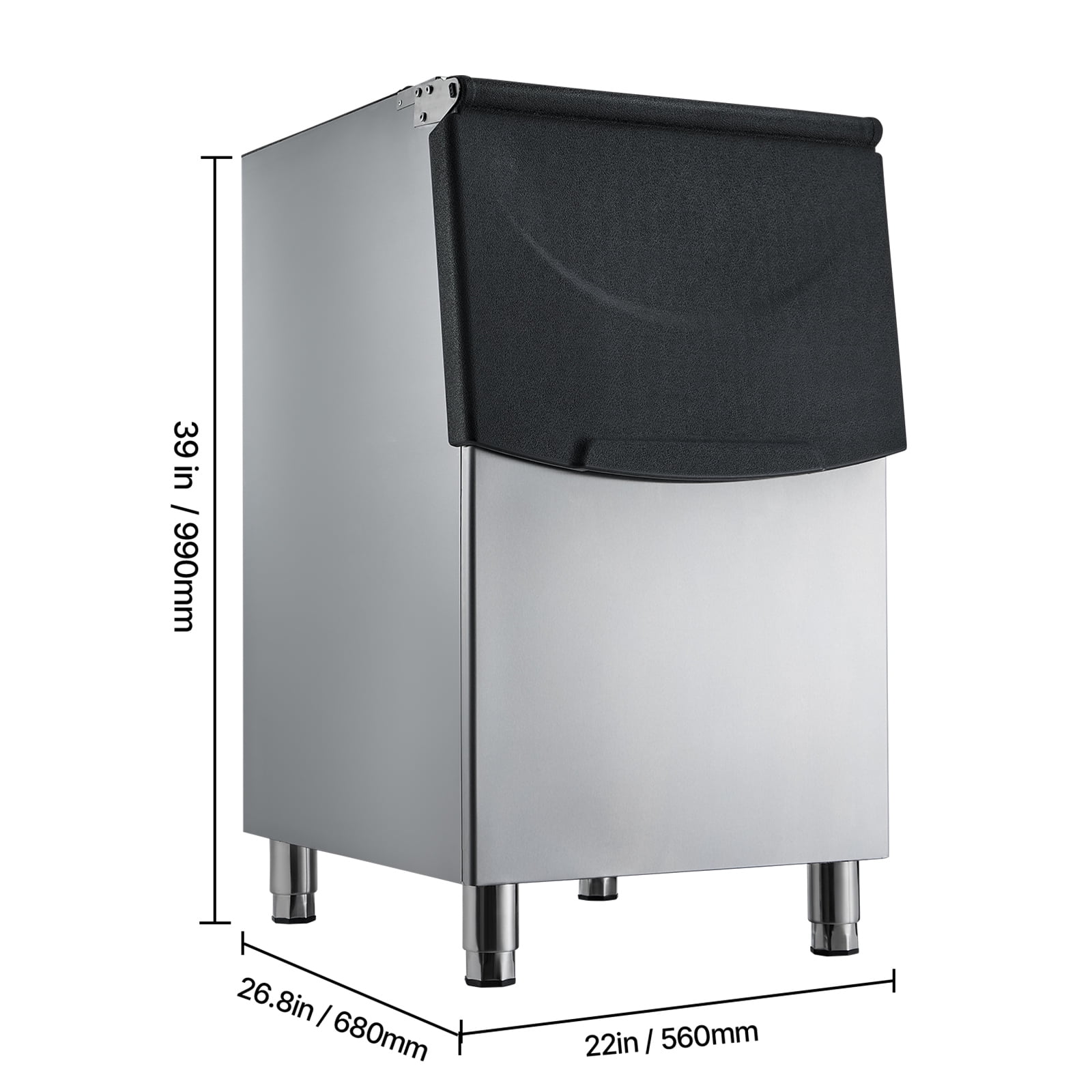 KFFKFF Commercial Ice Storage Bin, 250 lbs Capacity, Stainless Steel Ice Bin with Adjustable Non-slip Rubber Feet, Ideal for Restaurants, Hotels, and Beverage Shops