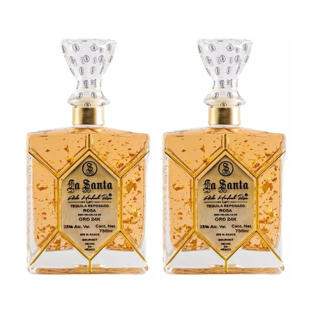 Duo Pack Tequila La Santa Reposado Pink Oro 24k 750 Ml Tequila Reposado