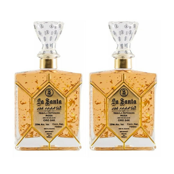 Duo Pack Tequila La Santa Reposado Pink Oro 24k 750 Ml Tequila Reposado