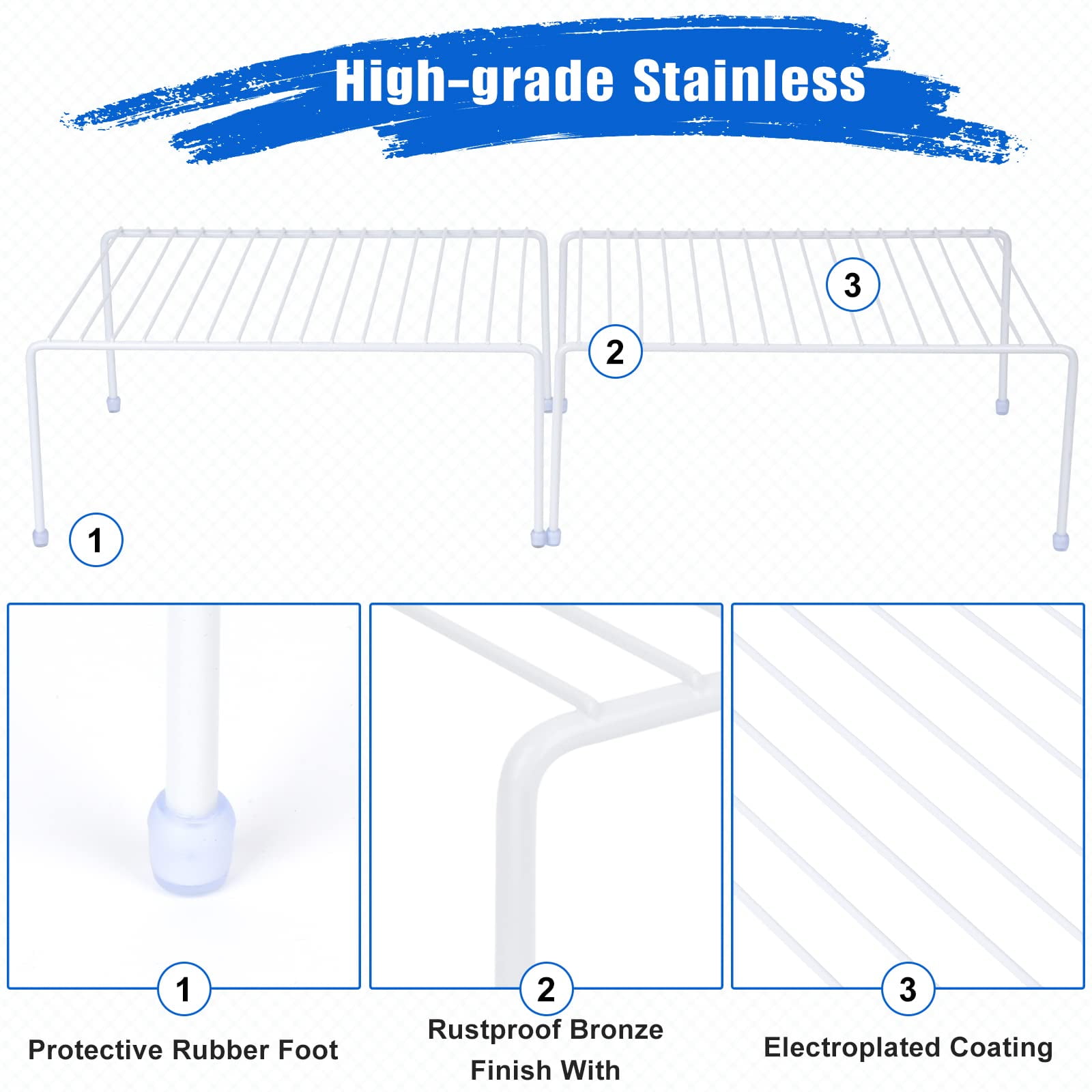 Medium (13.1 X 10.2 Inch) Cabinet Storage Shelf Rack  Shelves Kitchen Counter And Organizer For Fridge Bathroom Cupboard& Pantry (4 White)