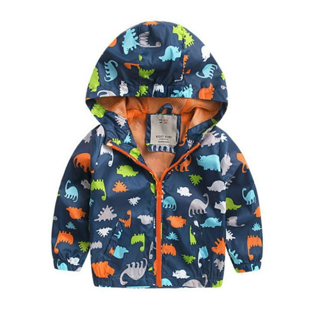 KIDSLOVE Waterproof Hooded Jacket Coats for Boys Girls, Children Windbreaker Jacket, Kids Raincoats Outdoor Windbreaker Dinosaur Rain Jacket