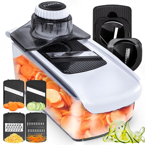 Fullstar Mandoline Slicer for Kitchen, Fruit Cutter, Cheese Grater, Cucumber Slicer, Veggie Spiralizer, Food Cutter & Kitchen Gadgets & Gifts with Sa