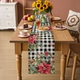 thumbnail image 2 of Christmas Table Runner 120 Inches Long Farmhouse Dress Scarves, Winter Poinsettia Berry Black White Plaid Dining Tablerunner for Coffee Table/Kitchen Island/Party Décor, 13" x 120", 2 of 8
