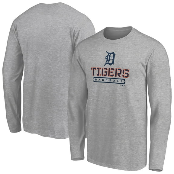 Men's Gray Detroit Tigers Evanston Stencil Long Sleeve T-Shirt