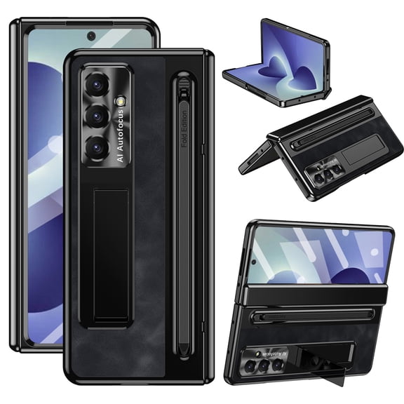 Dteck for Samsung Galaxy Z Fold 8 Ultra Case with Pen Stylus, Hinge Protection PC PU Leather Case Built-in Front Screen Protector Kickstand Cover for Galaxy Z Fold 8 Ultra,Black