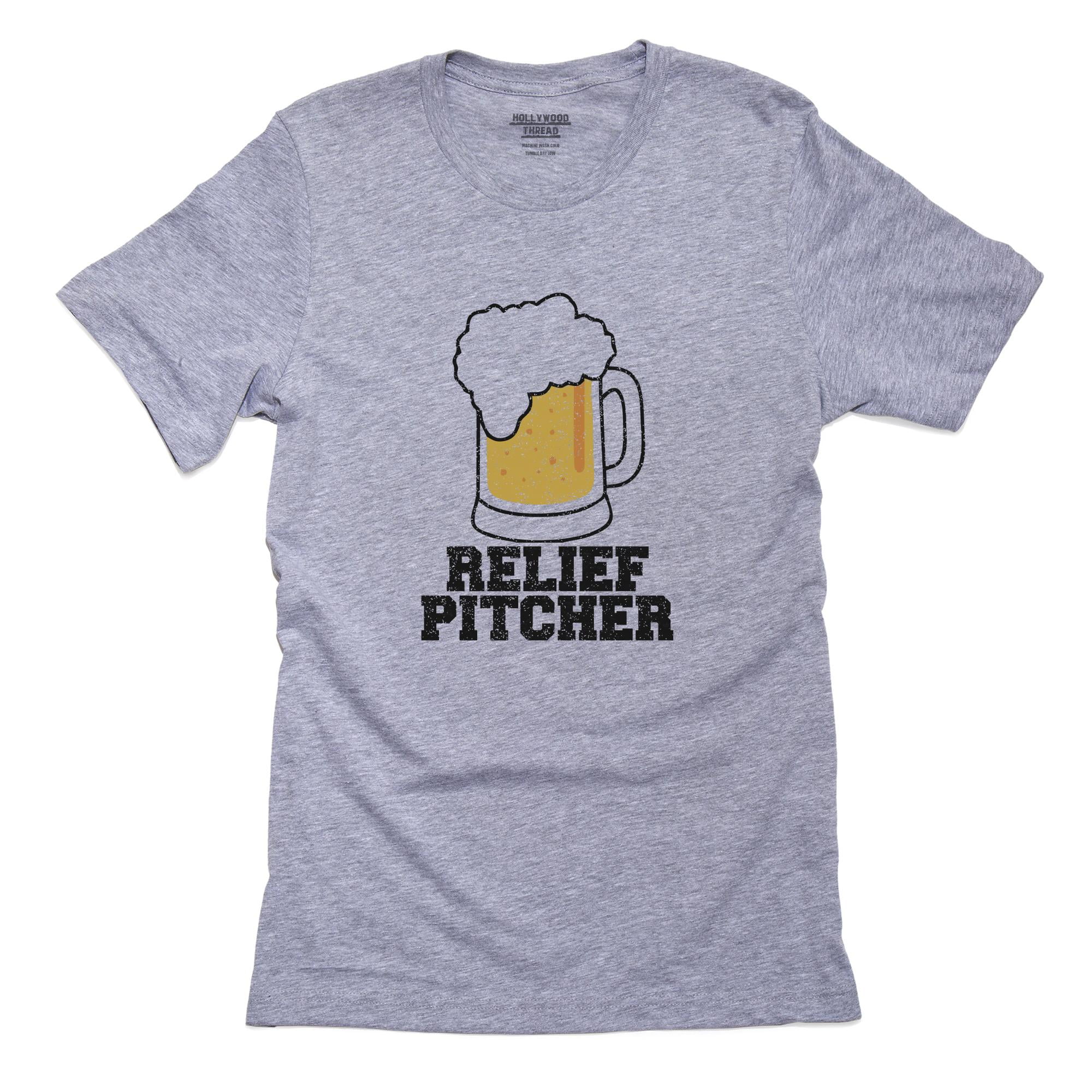 Relief Pitcher Beer Baseball Pitcher Funny Pun Men's Grey TShirt