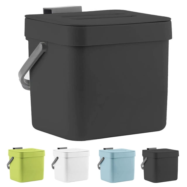 Kitchen Compost Bin with Lid, 1.8 Gallon / 7L Hanging Trash Can Small Portable Garbage Box Compost Bucket for Under Sink, Cabinet