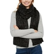 DKNY Women's Flat Studded Lurex Rib-Knit Winter Scarf Wrap Metallic Black $58