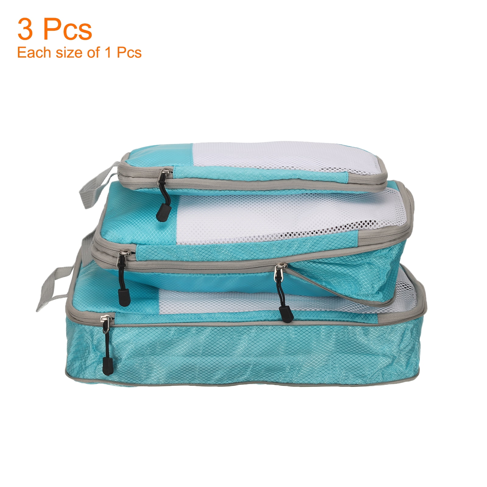 Uxcell 3pcs Compression Packing Cube for Suitcases Lightweight Travel Essentials Luggage Organizers Bags, Sky Blue