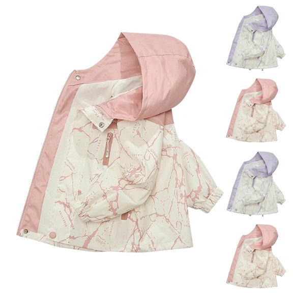Lumosvexa Girls Hooded Jacket, Long Sleeve Waterproof Windbreaker Warm Windproof Spring Fall Casual Coat Pink 7-8