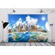 thumbnail image 4 of Fondo de tela para viajes por el mundo, mapa del mundo de viajes globales, fondo fotográfico de la Tierra, monumento mundialmente famoso, Nueva York, París, Torre Eiffel, decoración para fiesta de, 4 of 5