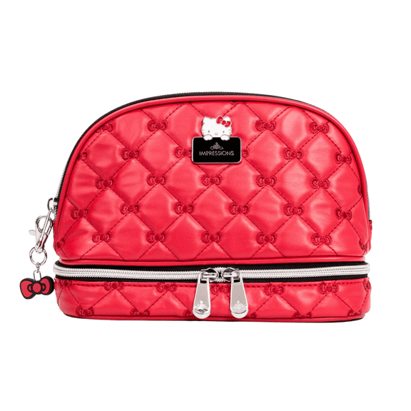 Impressions Vanity Hello Kitty Quilted Arch Makeup Bag with Embroidered Details, Enamel Logo Plate