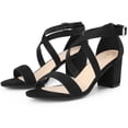 thumbnail image 4 of BLISSFUL STEP Women's Solid Color Open Toe Cross Strap Mid Chunky Heel Sandals, 4 of 7
