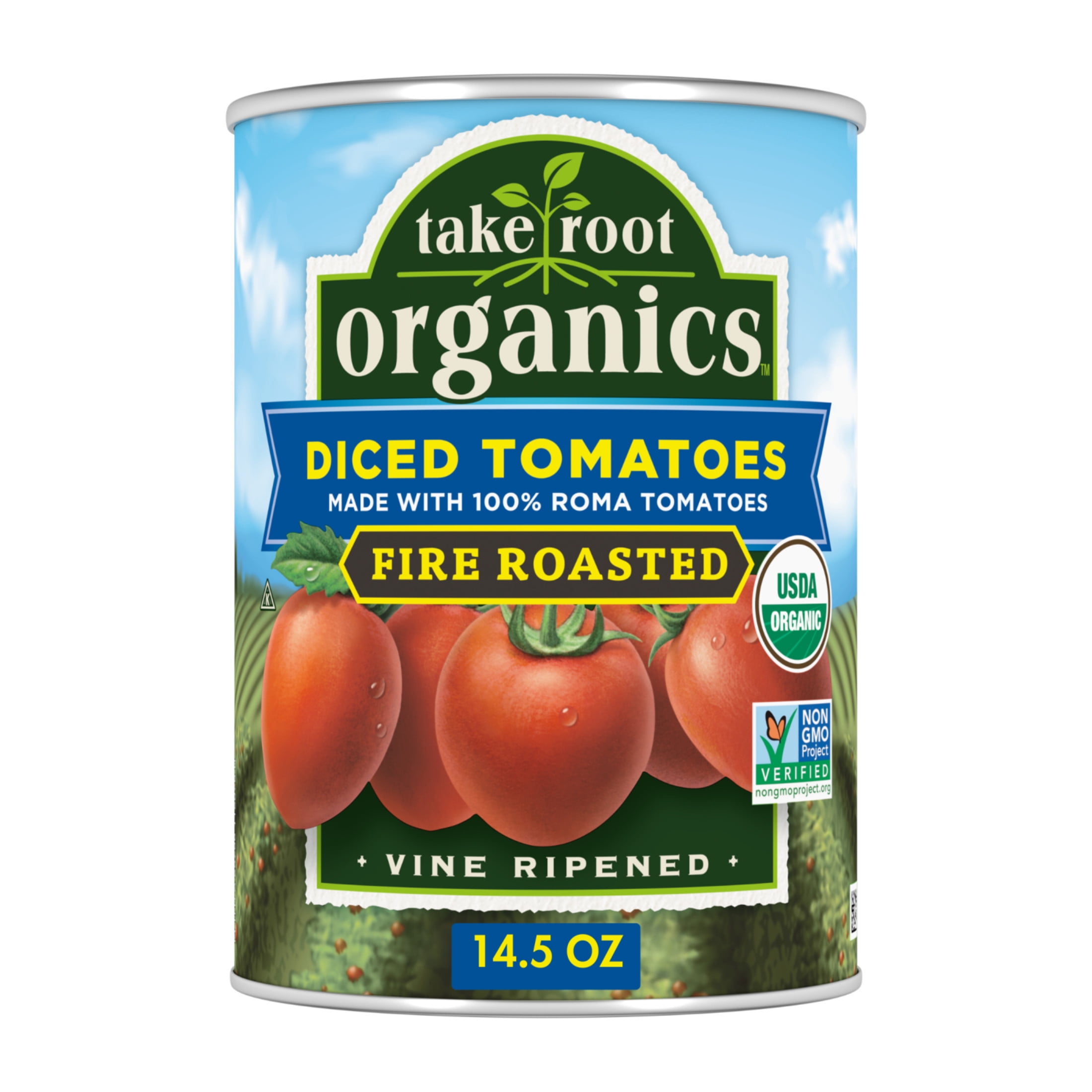 (4 pack) Take Root Organics Organic Fire Roasted Diced Tomatoes, 14.5 oz Can
