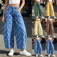 thumbnail image 2 of PEIBang Women's Polka Dot Wide Leg Denim Jeans,High Waist Single Button Fly Loose Full Length Cropped Denim Pants with Multi Pockets, 2 of 9