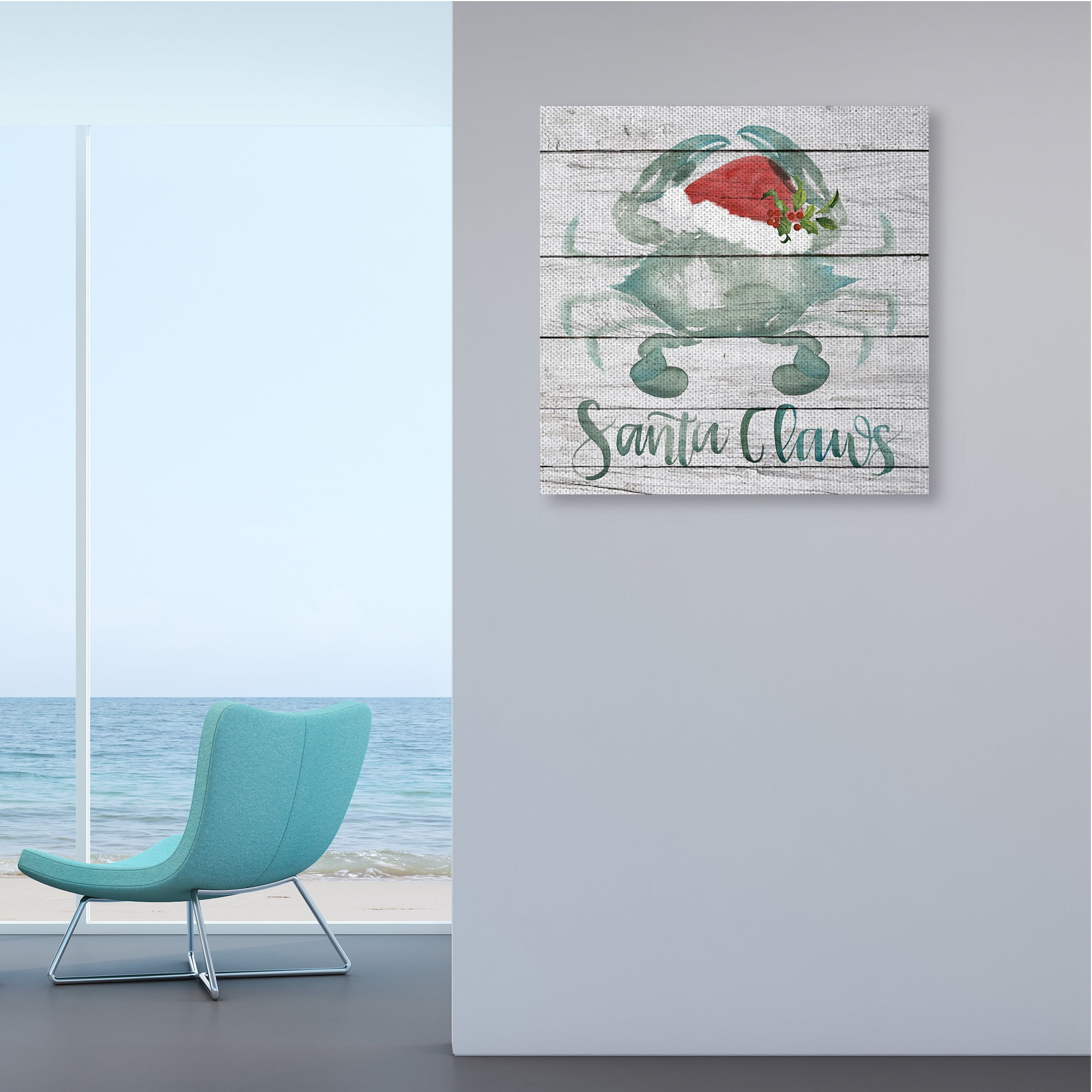 Stupell Industries Santa Claws Blue Crab Nautical Pun Christmas Nature Painting Gallery Wrapped Canvas Art Print Wall Art, 36 x 36