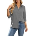 thumbnail image 3 of Maplenight Button Down Shirts for Women 3/4 Sleeve Collared Shirt with Pocket Relaxed Fit Work Office Business Casual Tops, 3 of 6