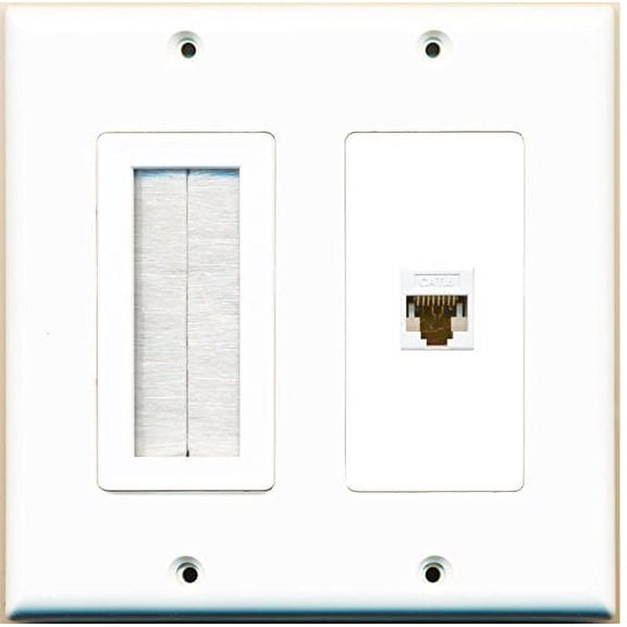 RiteAV (2 Gang Decorative Mesh-Brush Cat6 White Wall Plate White