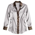 thumbnail image 4 of Fiaer Satin Business Blouses for Women Leopard Button down Silk Shirts Long Sleeve Casual Tops Grey XL, 4 of 4