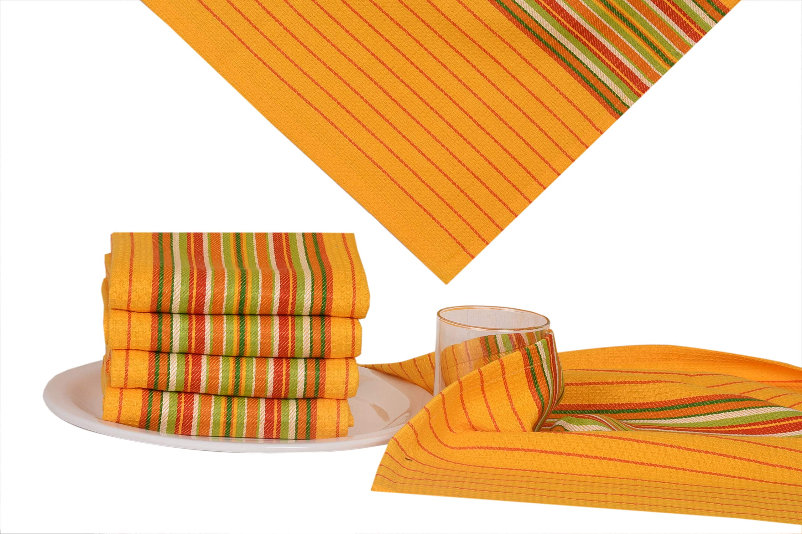 Urban Villa Kitchen Towels Waffle Stripes Dish Towels for Kitchen Mustard Color Set of 6 Kitchen Towels Highly Absorbent 100% Cotton Over Sized 20X30 in with Mitered Corners Kitchen Hand Tea Towels