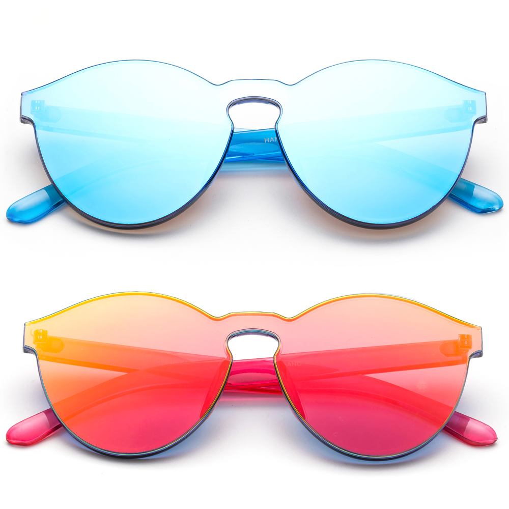 Newbee Fashion - One Piece Oversized Rimless Sunglasses Transparent Clear Candy Color Cateye Sunglasses-2 Pack - image 1 of 3