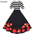 thumbnail image 3 of Elegante vestido de Halloween a rayas para mujer, estilo rockabilly, estilo vintage de los años 50 y 60, con encaje y manga corta para fiesta de oficina, 3 of 5