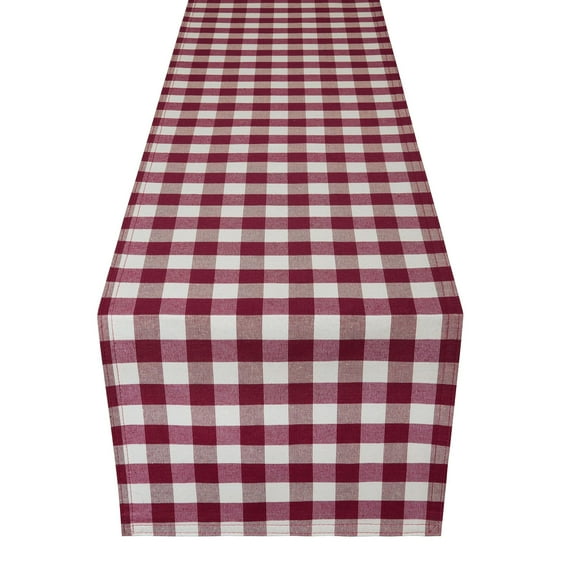 PowerSellerUSA Dining Table Runner Elegant Buffalo Plaid Table Placemat for Dining Room or Kitchen, Classic Farmhouse Country Decor Plaid Gingham Checked Design Table Runner, Burgundy, 13" W x 36" L