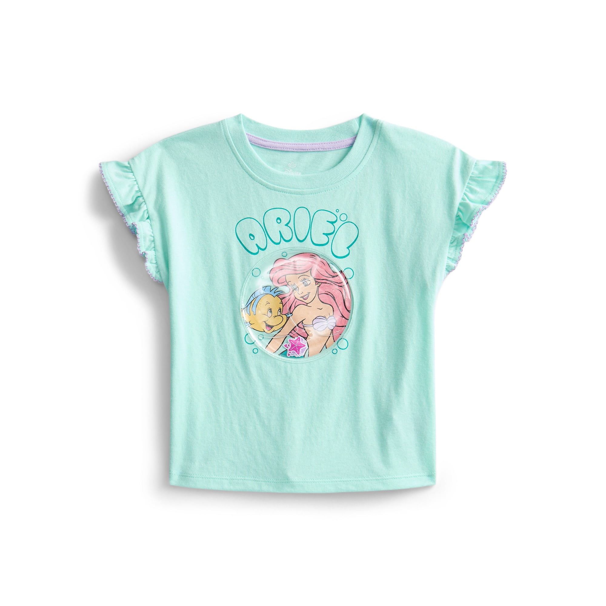 The Little Mermaid Ariel Toddler Girls Ruffle Graphic Tee with Short Sleeves, Sizes 12M-5T